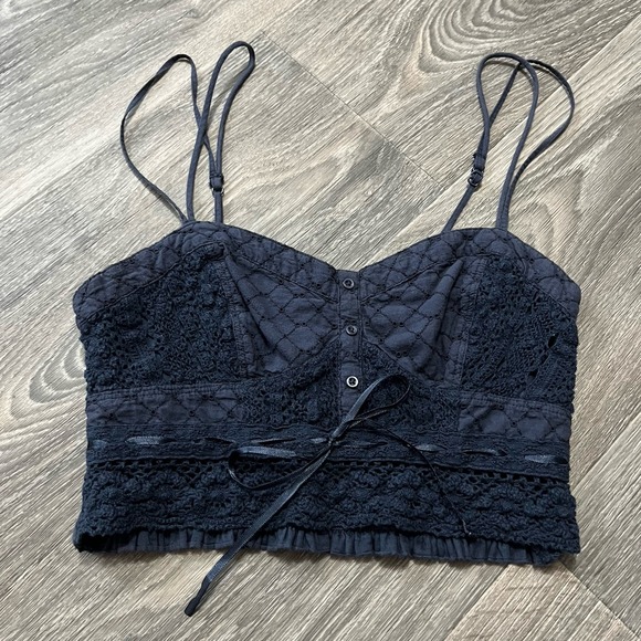 American Eagle Outfitters Tops - American Eagle Lace Corset Blue Crop Top Festival Coquette Fairy Size XS